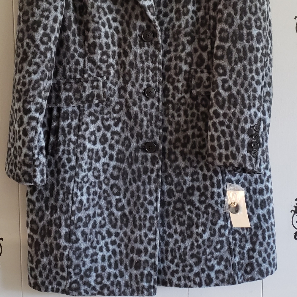 GCBG MAXAZRIA Womens Midweight Blue-Leopard Overcoat Sz, Medium - Picture 3 of 14
